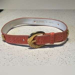 Escada Orange snakeskin embossed belt gold hardware
